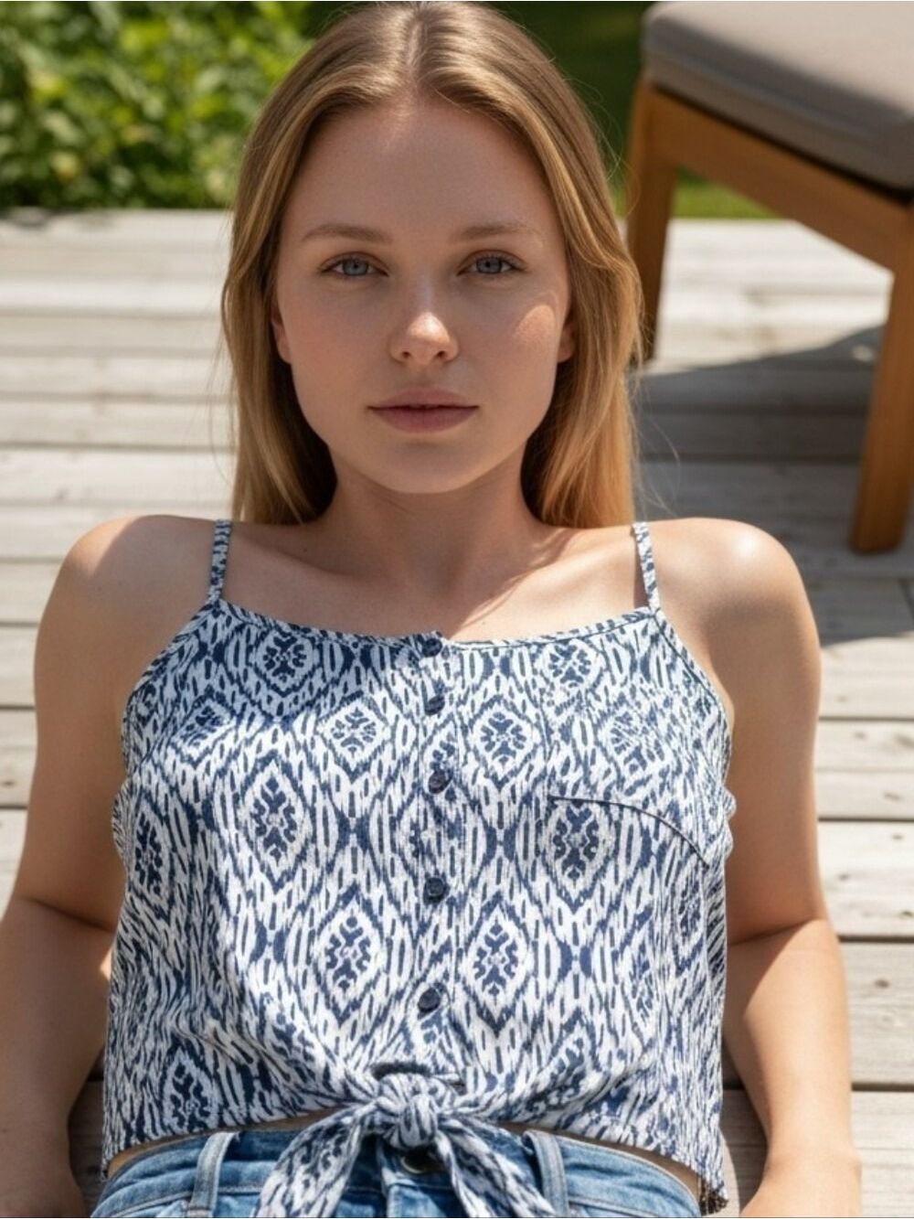 Collective Concepts Blue and White Tie-Front Camisole #TK44